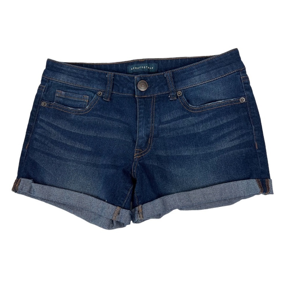AEROPOSTALE Women’s Blue Jean Shorts Size 6 Distressed Pockets Stretch 1” cuffs